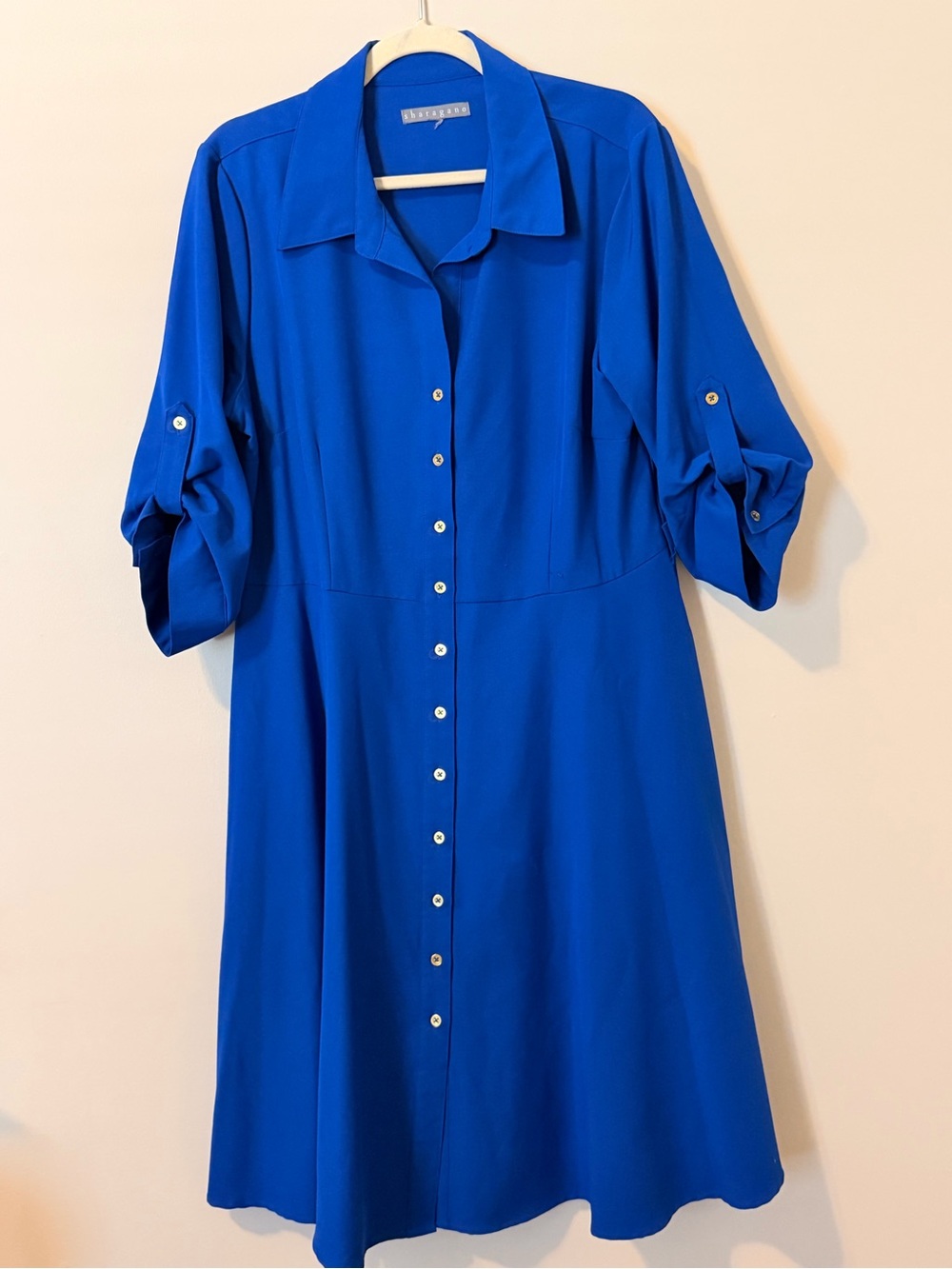 Sharagano Cobalt Blue Button-Front Midi Shirt Dress